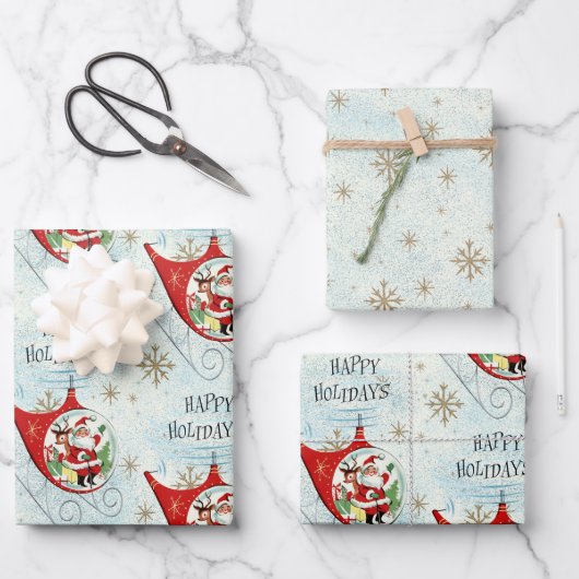 Santas Retro-Rotor-Schlitten Geschenkpapier Set (Vorderseite)