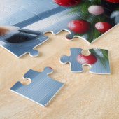 Santas Schlitten durch den schneebedeckten Wald zu Puzzle (Seite)