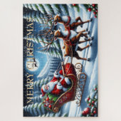 Santas Schlitten durch den schneebedeckten Wald zu Puzzle (Vertikal)