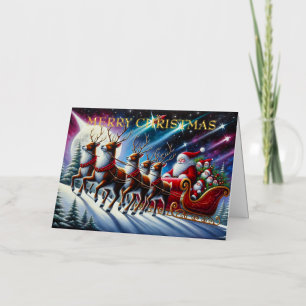 Santas Schlitten mit sechs Rentieren unter dem Aur