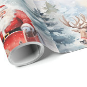 Santa's Schlittenfahrt durch schneebedeckte Wälder Geschenkpapier (Rolleneckpunkt)
