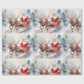 Santa's Schlittenfahrt durch schneebedeckte Wälder Geschenkpapier (Flach)