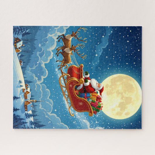 Santa's Schlittenfahrt über das Snowy Village Puzzle (Horizontal)