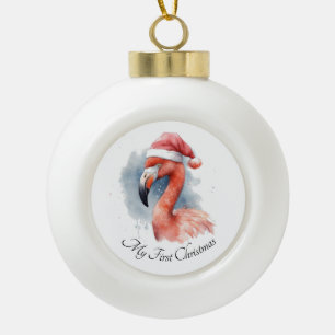 Santas Schneevogel Flamingo, individuell Keramik Kugel-Ornament