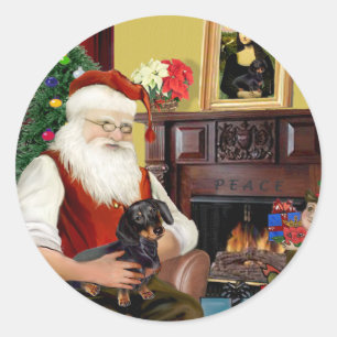 Santas schwarz / brauner Dachshund (#16) Runder Aufkleber