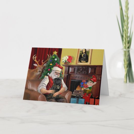 SantAs schwarzer Mops Feiertagskarte (Vorderseite)