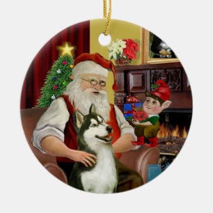 Santas Sibirischer Husky #3 Keramikornament
