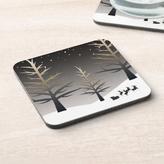 Santa's Silhouette Schlitten und Bäume Elegant Getränkeuntersetzer (Linke Seite)