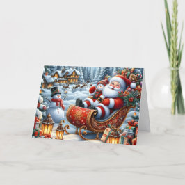 Santa's Sleigh at North Pole Christmas Feiertagskarte