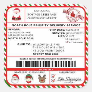 Santas Sleigh Christmas Shipping Label Sticker