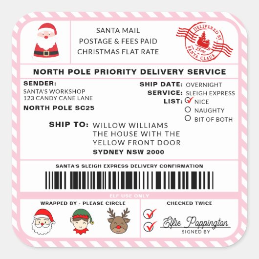 Santas Sleigh Christmas Shipping Label Sticker (Vorderseite)