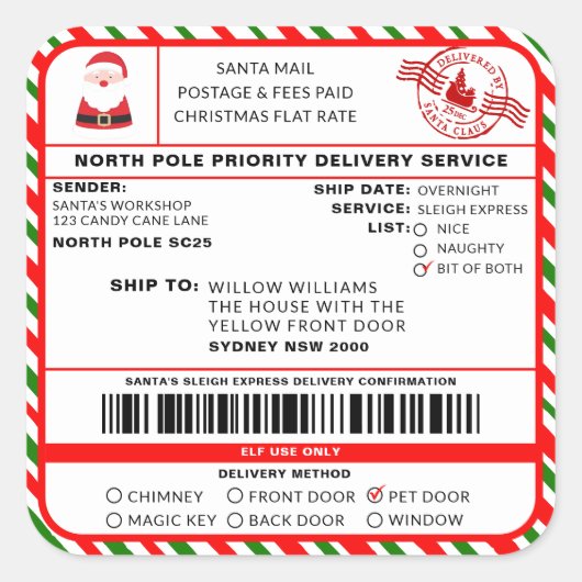 Santas Sleigh Christmas Shipping Label Sticker (Vorderseite)