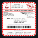 Santas Sleigh Christmas Shipping Label Sticker<br><div class="desc">Dieser Weihnachtsworkshop North Pole Postal Service Weihnachtsmarkenaufkleber ist der perfekte Weg, um Ihrer Weihnachtsverpackung ein wenig zusätzlichen Zauber hinzuzufügen. Der Aufkleber kann mit dem Namen Ihres Kindes und einer bevorzugten Art der Lieferung personalisiert werden. Der gesamte Text ist bearbeitbar und kann an Ihre Bedürfnisse angepasst werden. Für eine erweiterte Anpassung...</div>