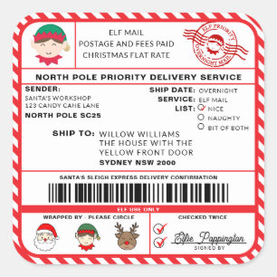 Santas Sleigh Christmas Shipping Label Sticker