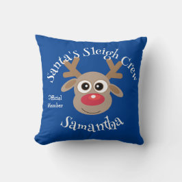 Santa's Sleigh Crew Cartoon Reindeer Niedlich Blue Kissen