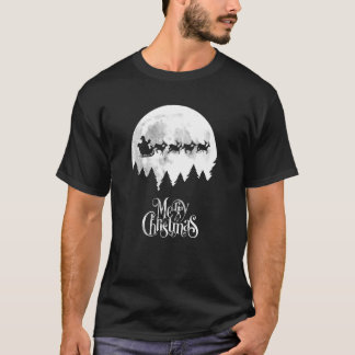 Santas Sleigh fliegen im Mondlicht T-Shirt