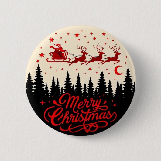 Santa's Sleigh Frohe Weihnachtswald Szene Art" Button (Vorderseite)