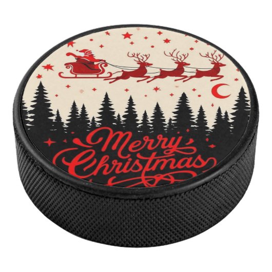 Santa's Sleigh Frohe Weihnachtswald Szene Art" Eishockey Puck (3/4)