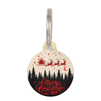 Santa's Sleigh Frohe Weihnachtswald Szene Art" Haustiermarke