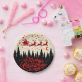 Santa's Sleigh Frohe Weihnachtswald Szene Art" Pappteller (Party)