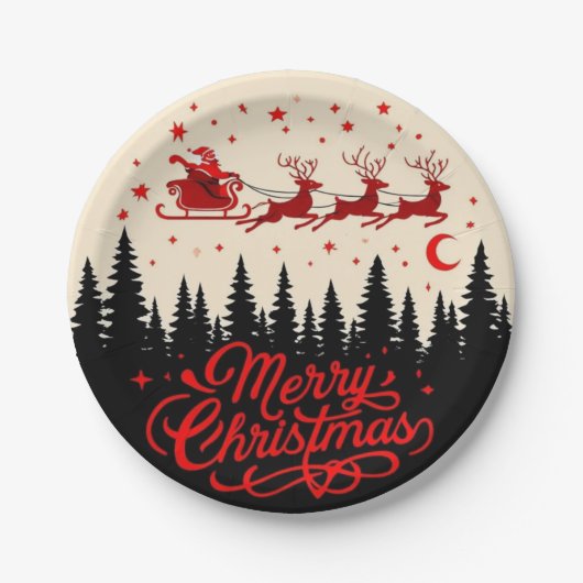 Santa's Sleigh Frohe Weihnachtswald Szene Art" Pappteller (Vorderseite)