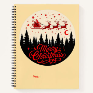 Santa's Sleigh Frohe Weihnachtswaldszene Kunst Notizblock