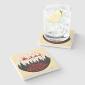 Santa's Sleigh Frohe Weihnachtswaldszene Kunst Steinuntersetzer (Seitenansicht)