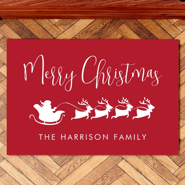Santas Sleigh Merry Christmas Red Fußmatte (Von Creator hochgeladen)