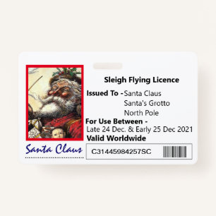 Santa's Sleigh Novelty License for Kids Abzeichen Ausweis