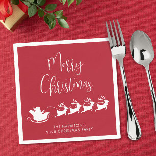 Santas Sleigh Red Christmas Party Serviette
