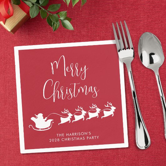 Santas Sleigh Red Christmas Party Serviette