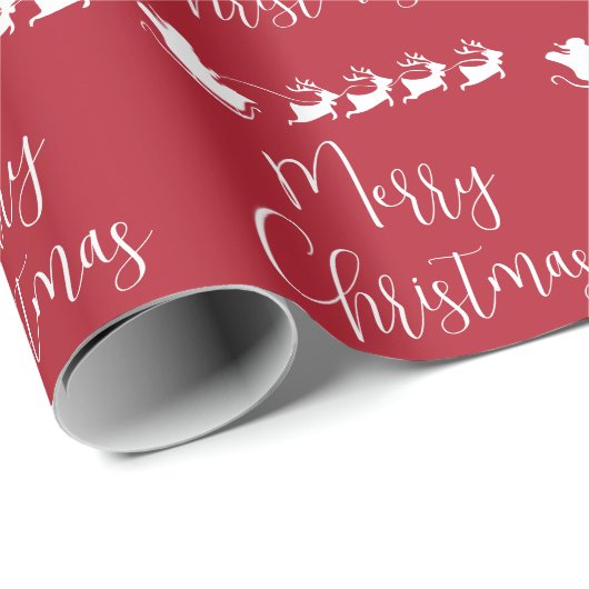 Santas Sleigh Red Merry Weihnachten Geschenkpapier (Rolleneckpunkt)
