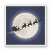 Santa's Sleigh & Reindeer Silhouette Over Moon Aufkleber (Vorderseite)