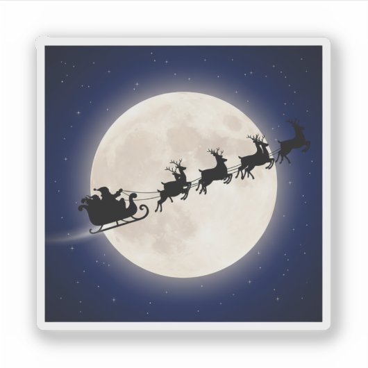 Santa's Sleigh & Reindeer Silhouette Over Moon Aufkleber (Vorderseite)
