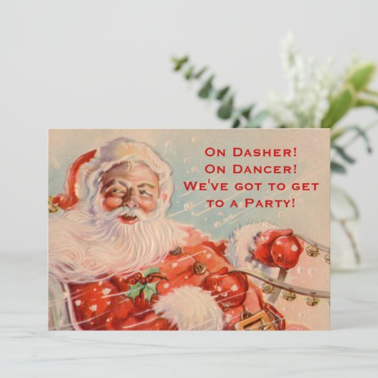 Santas Sleigh Ride Custom Party Einladung (Stehend Vorderseite)