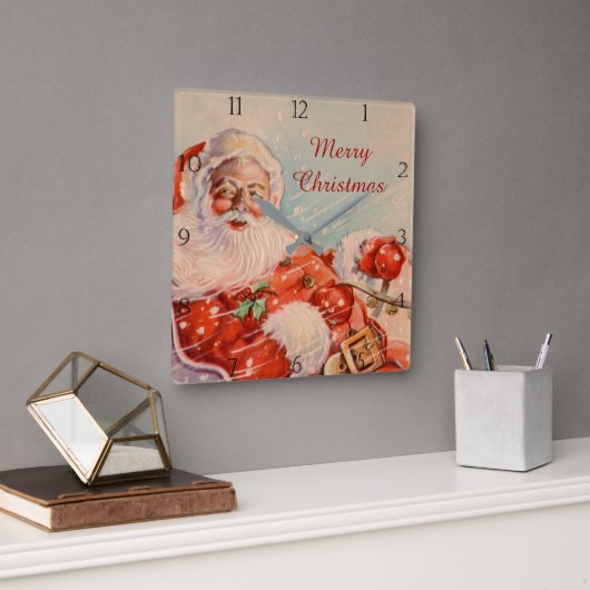 Santas Sleigh Ride Quadratische Wanduhr (Büro)