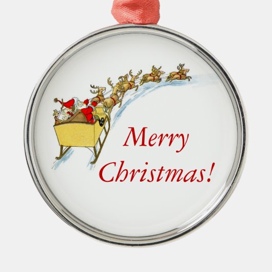 Santa's Sleigh Ride Silbernes Ornament (Vorne)