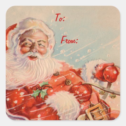 Santas Sleigh Ride Square Geschenkstempel Quadratischer Aufkleber (Vorderseite)