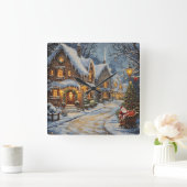 Santa's Sleigh Ride Winter Wonderland Clock Quadratische Wanduhr (Zuhause)
