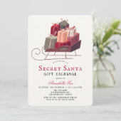 Santa's Sleigh Secret Santa Gift Exchange Urlaub Einladung (Stehend Vorderseite)
