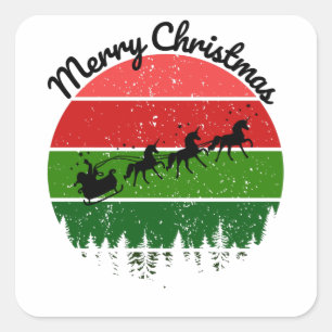 Santas Sleigh, von Einhornsteinen gezogen Quadratischer Aufkleber
