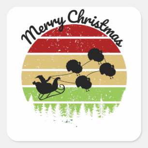 Santas Sleigh von Puten gezogen Quadratischer Aufkleber