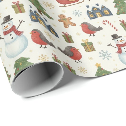 Santa's Sleigh Watercolor Christmas Wrapping Paper Geschenkpapier (Rolleneckpunkt)