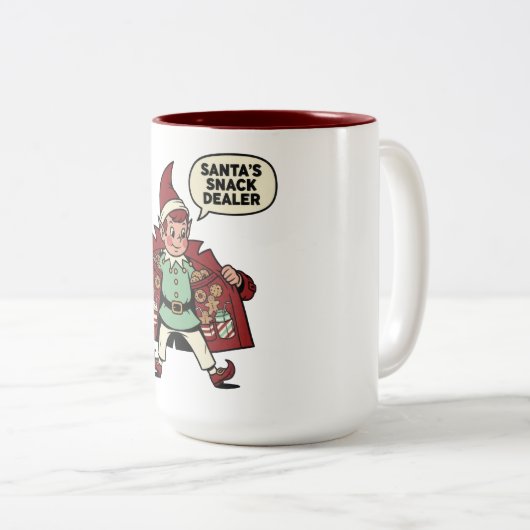 Santa's Snack Händler Weihnachtself Zweifarbige Tasse (VorderseiteRechts)