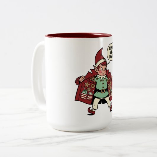 Santa's Snack Händler Weihnachtself Zweifarbige Tasse (Vorderseite Links)