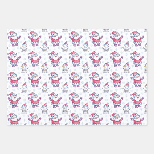 Santas Snowmen und Rentier Niedliche Weihnachtsbil Geschenkpapier Set (Vorderseite 2)
