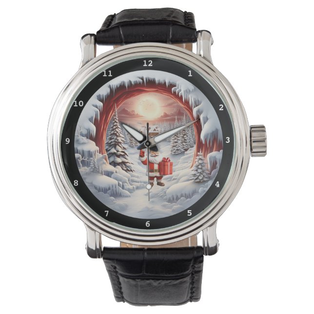 Santa's Snowy Moonlit Gift Wristwatch Armbanduhr (Vorderseite)