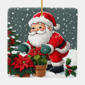 Santa's Snowy Poinsettia Garden Keramikornament (Rückseite)