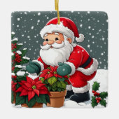 Santa's Snowy Poinsettia Garden Keramikornament (Vorderseite)