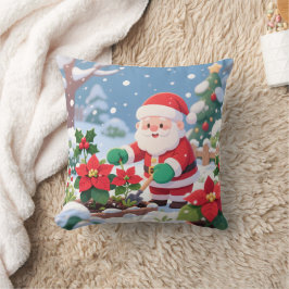 Santa's Snowy Poinsettia Garden Kissen